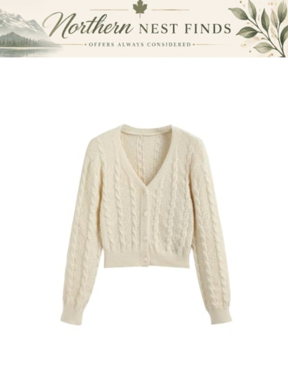 V-Neck Cable Knit Button Cardigan Long Sleeve Thick Knit Fall Winter Layer